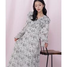 花柄ボリュームフリルワンピース