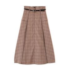 ベルト付き配色ステッチフレアスカート