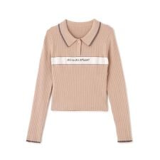 ポロ襟配色ラインリブニット