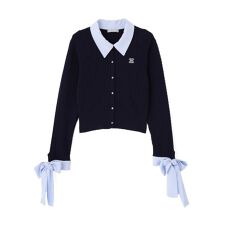 袖リボンケーブルカーディガン