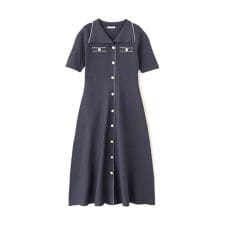 開襟配色ニットワンピース