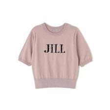 半袖ロゴジャカードビジューニット