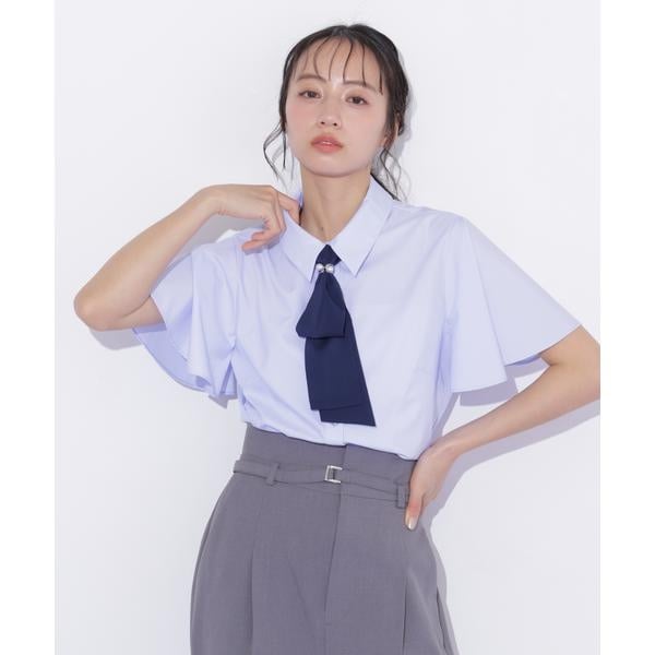 24SS 美品 ルネ ボーダー ボウタイブラウス パール ビジュー 黒 38 配色ボウタイブラウス | ジル バイ ジル スチュアート(JILL by JILL