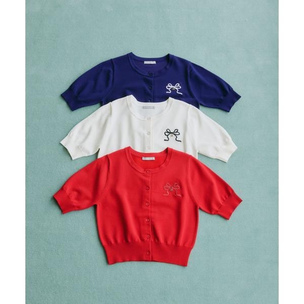 フランシュリッペ・半袖赤ニットカーディガン RIBBONシリーズ〉半袖ニットカーディガン | ジル バイ ジル