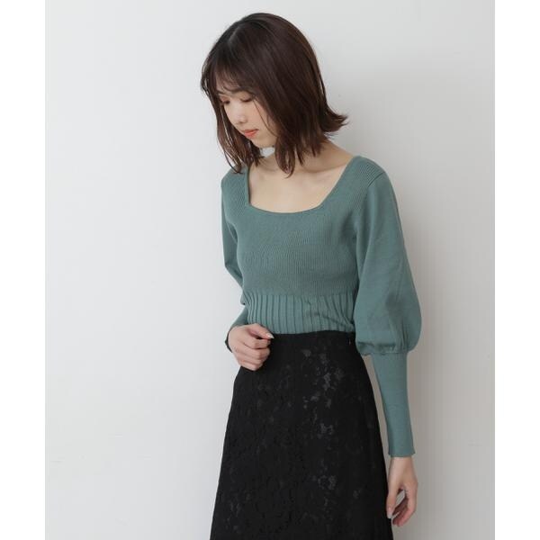 フリーズマート　スクエアネックボリュームスリーブ七分袖ニット スクエアネックボリュームスリーブ七分袖ニット／フリーズ