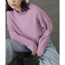 4者混鹿の子ショート丈タートルネックニット