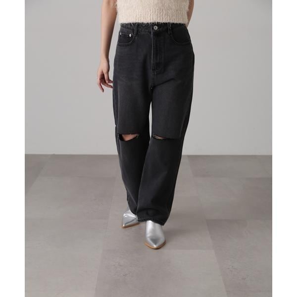 [低身長サイズ／Sシリーズ]ニーカットストレートデニムパンツ