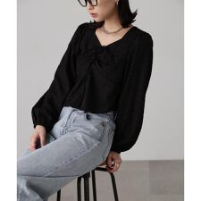 フロントリボンシャーリングブラウス