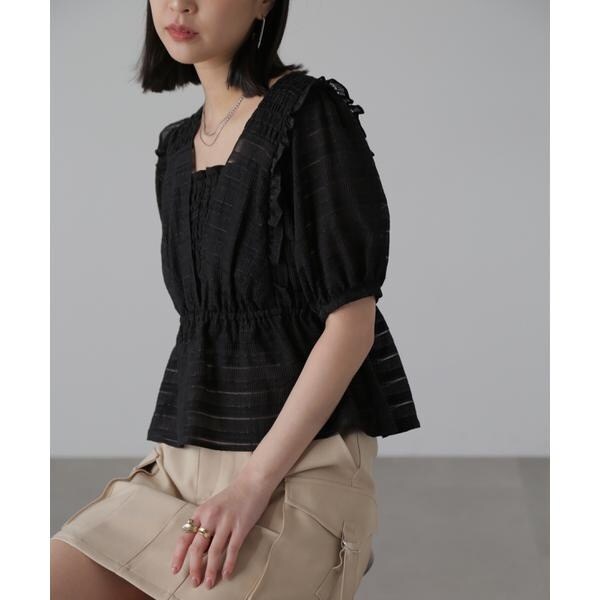 極美品 Heve ヘイヴ シャーリングペプラムブラウス ホワイト