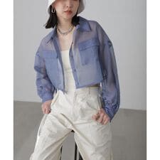 裾ドロストショート丈シアーシャツ