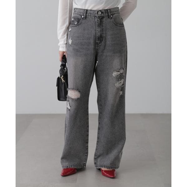 ストレートワイドクラッシュデニムパンツ