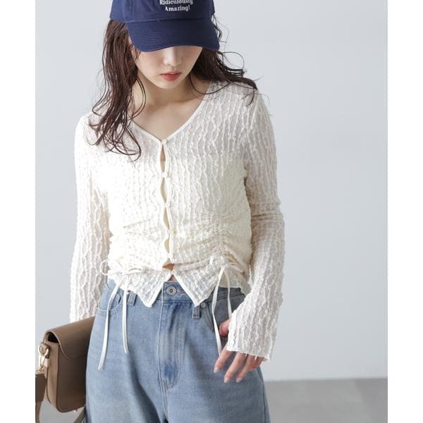 DES PRES コットン　シアー　黒 カーディガン ドロスト シアークルーネックカーディガン | PROPORTION BODY DRESSING