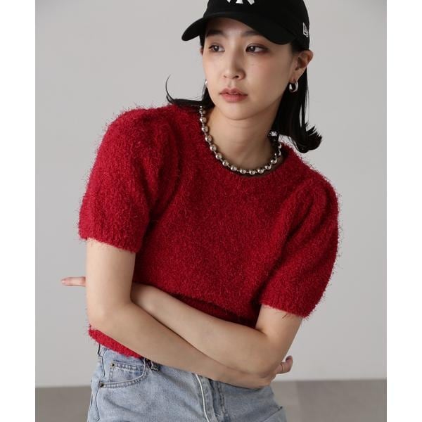 フェザーパフスリーブ半袖ニット