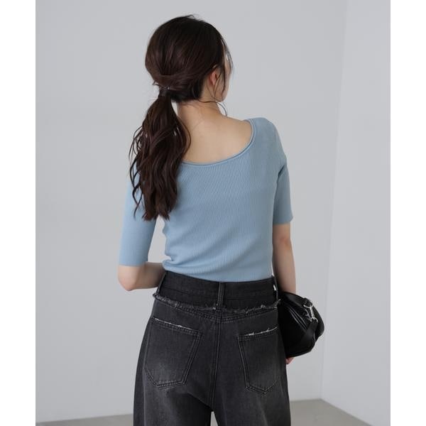 フリーズマート　スクエアネックボリュームスリーブ七分袖ニット スクエアネックボリュームスリーブ七分袖ニット／フリーズ