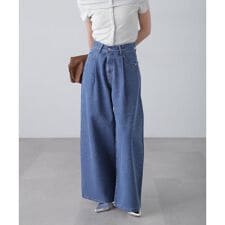 クリンクル加工タックワイドデニムパンツ