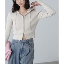 配色リブショート丈ニットパーカー