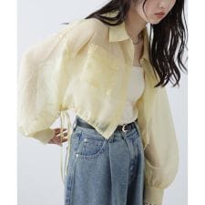 裾ドロストショート丈シアーシャツ