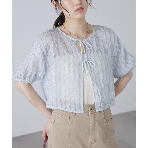アイボリー　フリンジ　リボントップス NOGLE 「NOGLE/ノグル」シアーフリンジリボントップス
