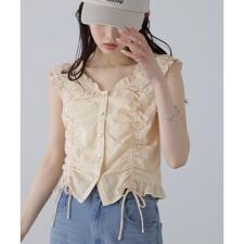 ドロストリボンフレンチブラウス