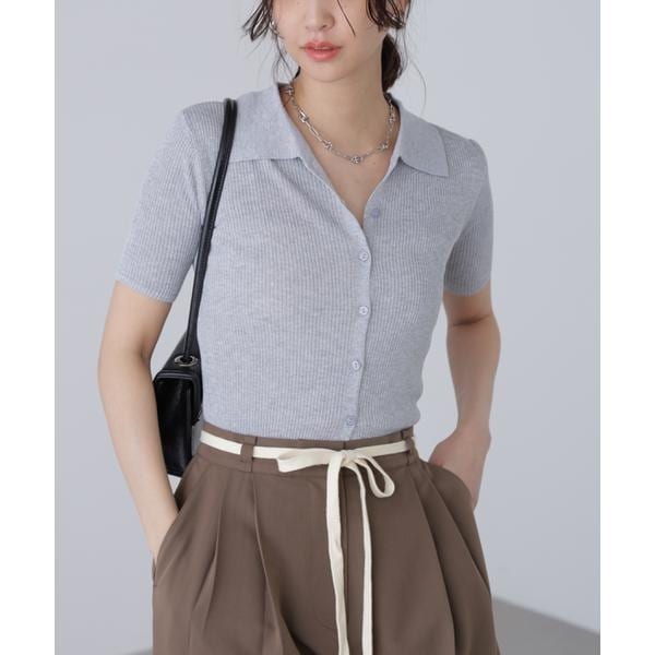 24SS 衿付きリブカーディガン ICE COTTON］ 衿付きニットカーディガン(37712791-2024)｜ファッション