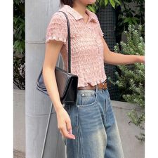 シアーギャザーフリル半袖ブラウス