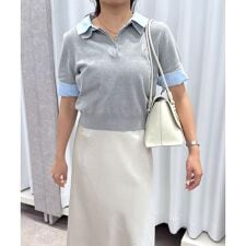 衿付きレイヤード風半袖ポロニット