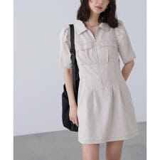 配色ステッチジップミニワンピース