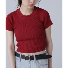 ショート丈クルーネックリブニット