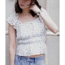 前後2way肩フリルシャーリングペプラムブラウス