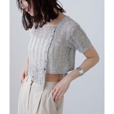 透かし編みアシメボタンニット