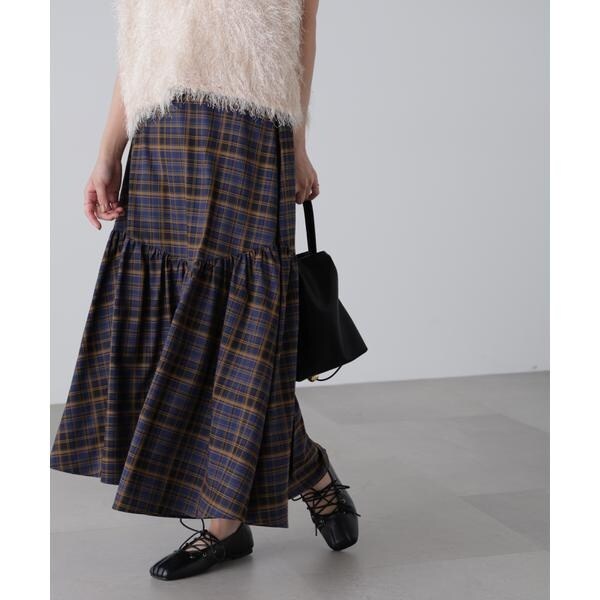 チェックアシメティアードスカート