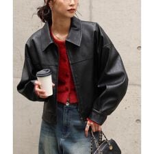 合皮ジップアップブルゾン