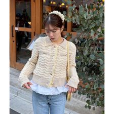 ミニブークレツィードライク配色ニットカーディガン