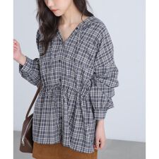 ウエストドロストフーディー前開きブラウス