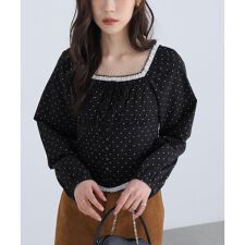 長袖ドット衿フリルブラウス