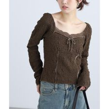 レーストリムジャガード長袖カットソー