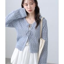 透かし編み襟付きニットカーディガン