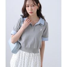 衿付きレイヤード風半袖ポロニット