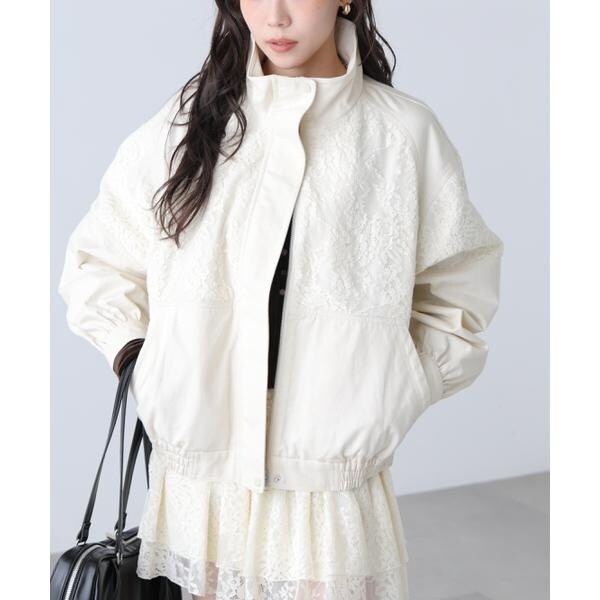 新品】UNTITLED レース切り替えブルゾン Mサイズ ボタニカルレース 