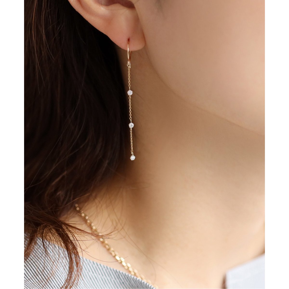 lilas リラ クロスダイヤUチェーンピアスK10 スピックアンドスパン 3