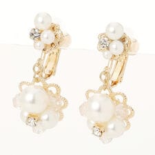 大小パール＋ジルコンイヤリング（結婚式/二次会/謝恩会/パーティー）