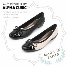 アルファ キュービック(ALPHA CUBIC)の【25秋冬新作】つま先切り替え キルティング リボンパンプス