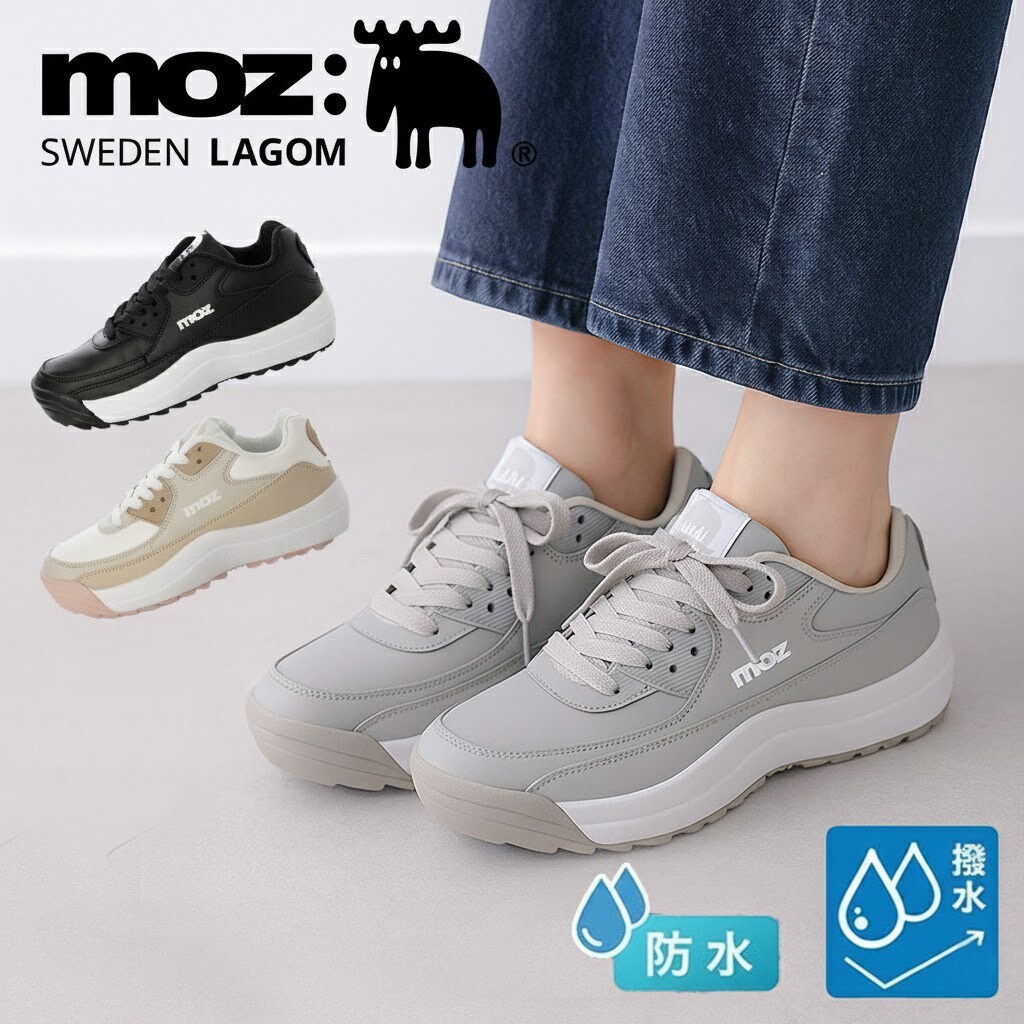 靴 mmo-mo 防水撥水】〔雪寒地も対応〕moz 晴雨兼用 レースアップスニーカー