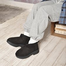 【25秋冬新作】moz チャンキーヒール ショート フェイク ムートンブーツ
