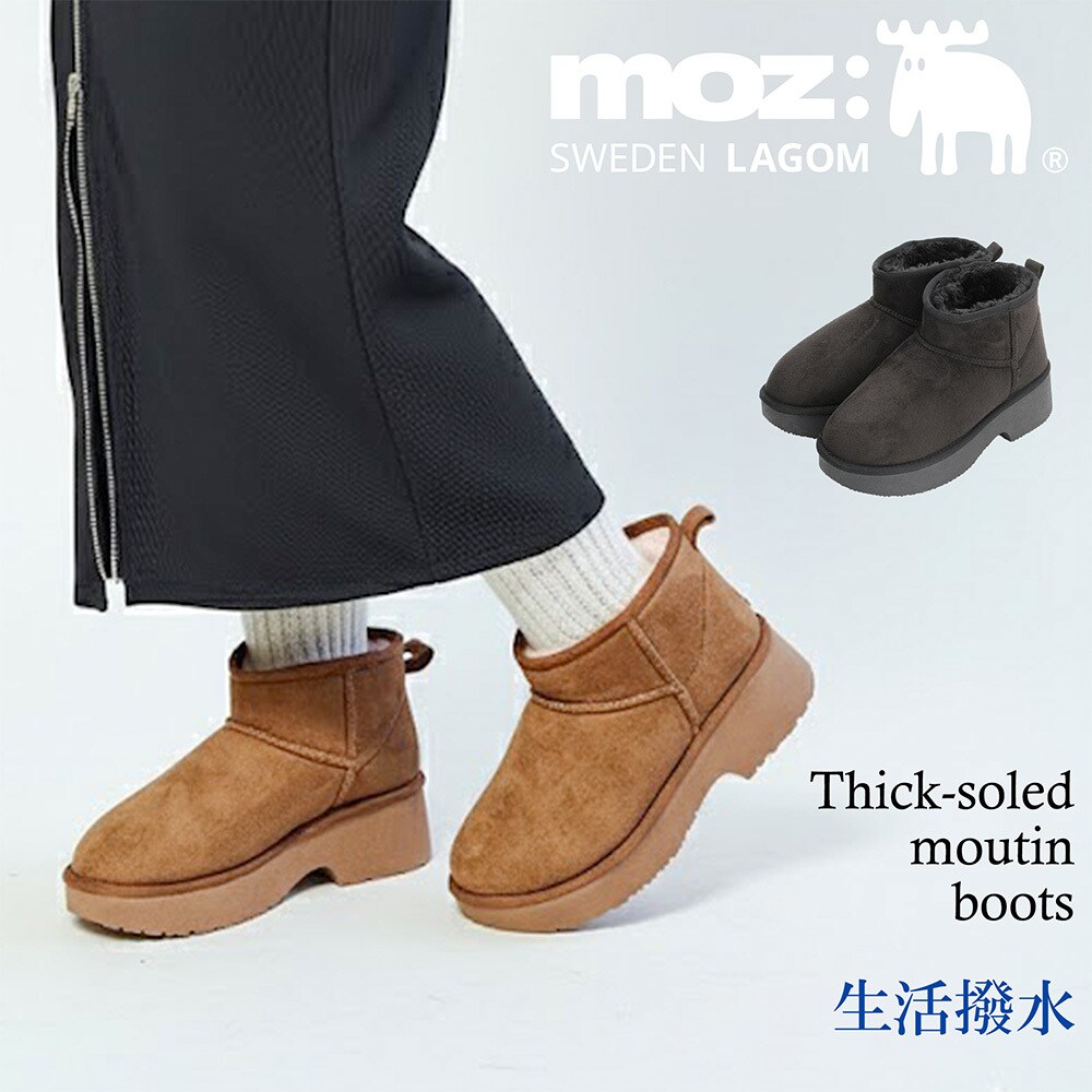 25秋冬新作】moz チャンキーヒール ショート フェイク ムートンブーツ