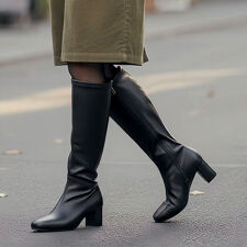 【25秋冬新作】美シルエット チャンキーヒール ストレッチ ロングブーツ