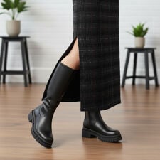 【25秋冬新作】美シルエット トラックソール ストレッチ ロングブーツ