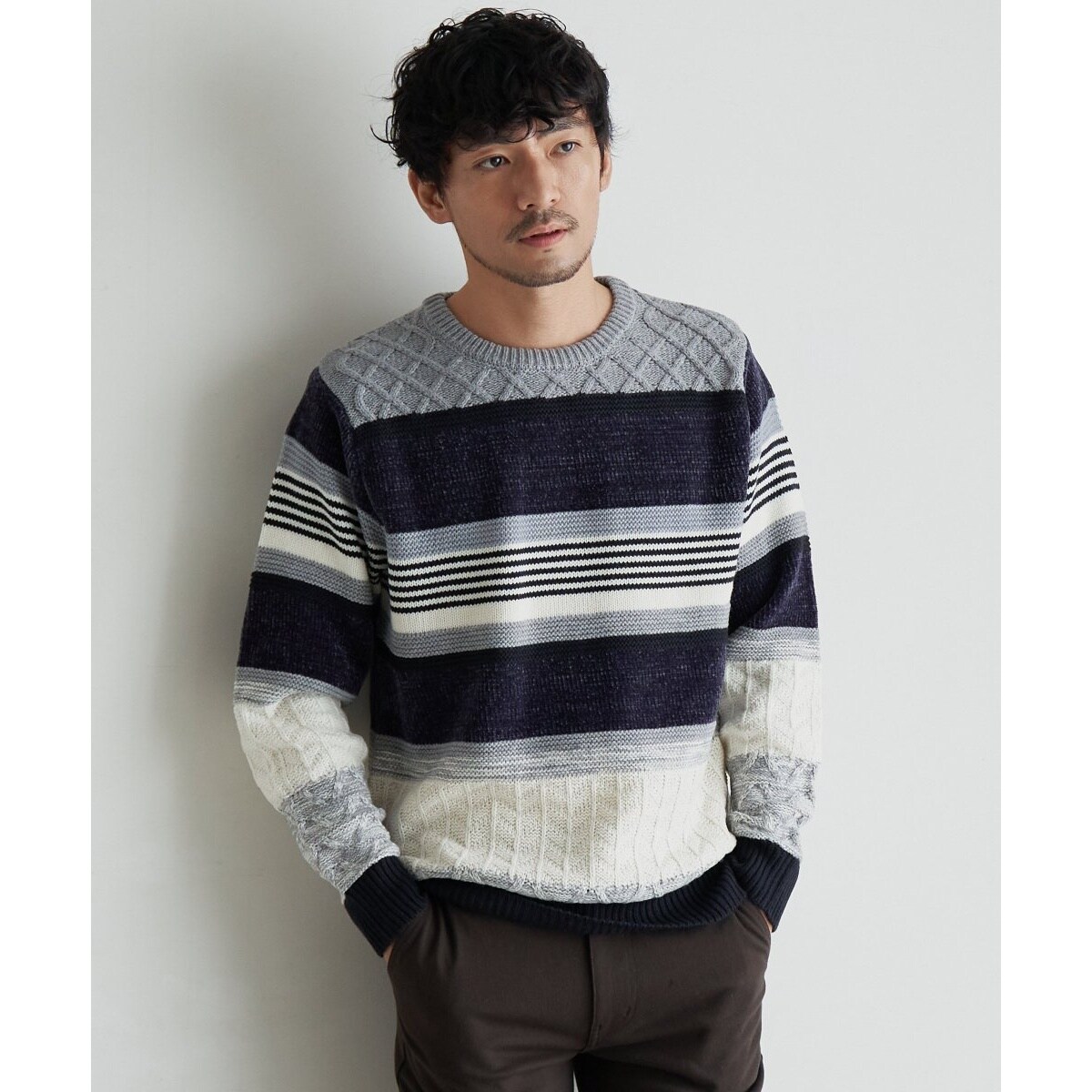 W&LT マルチカラー ニット ボーダーニット メンズ Mサイズ 男性 pr540_samune.jpg