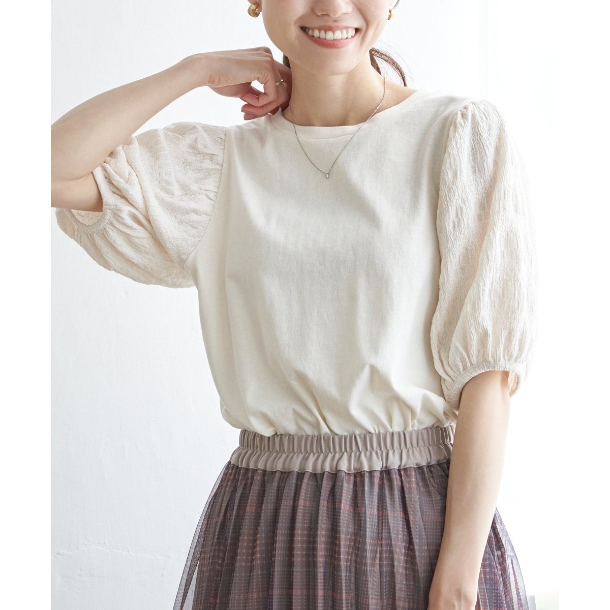 袖フクレ切り替え半袖プルオーバー