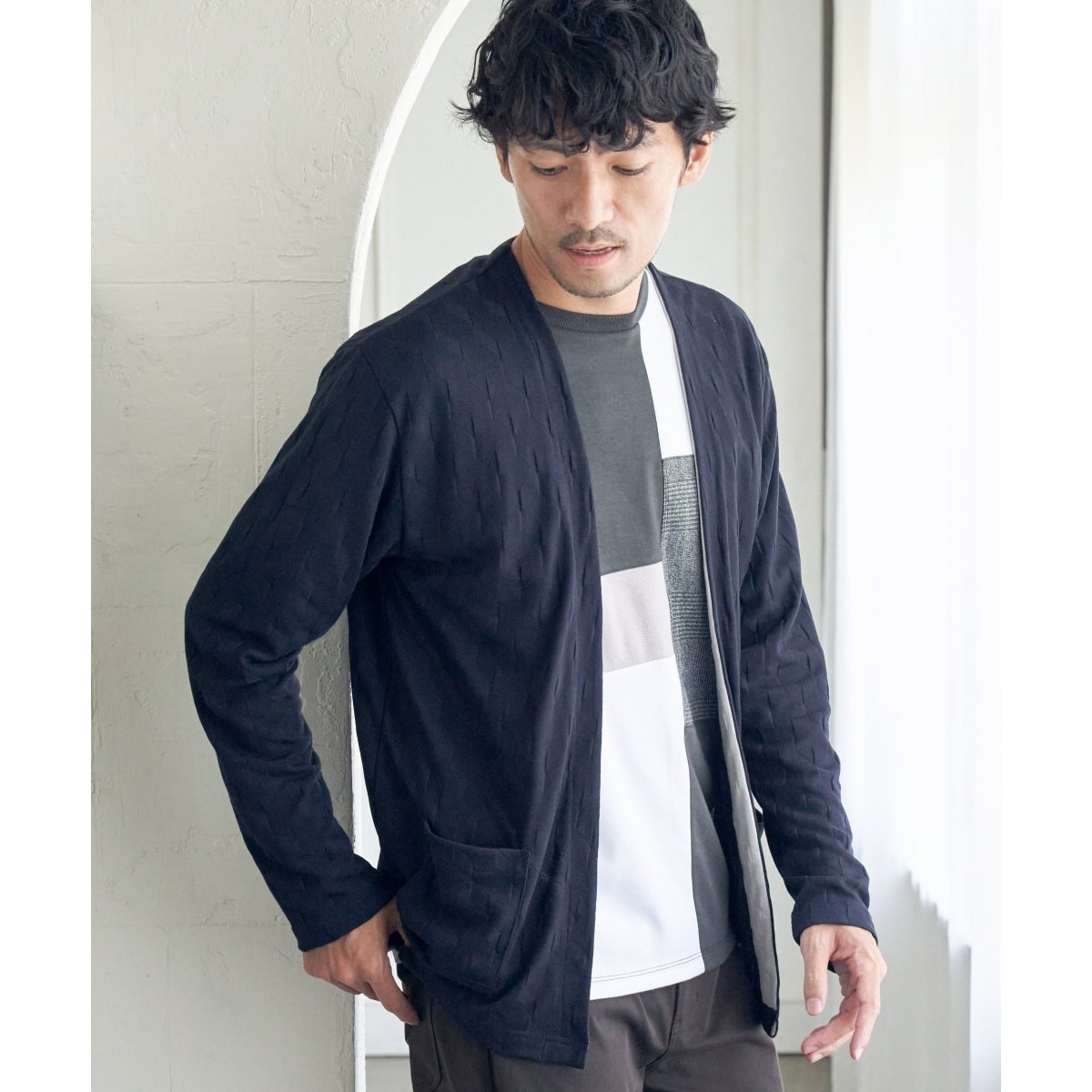 ジャカードボタンレスカーディガン